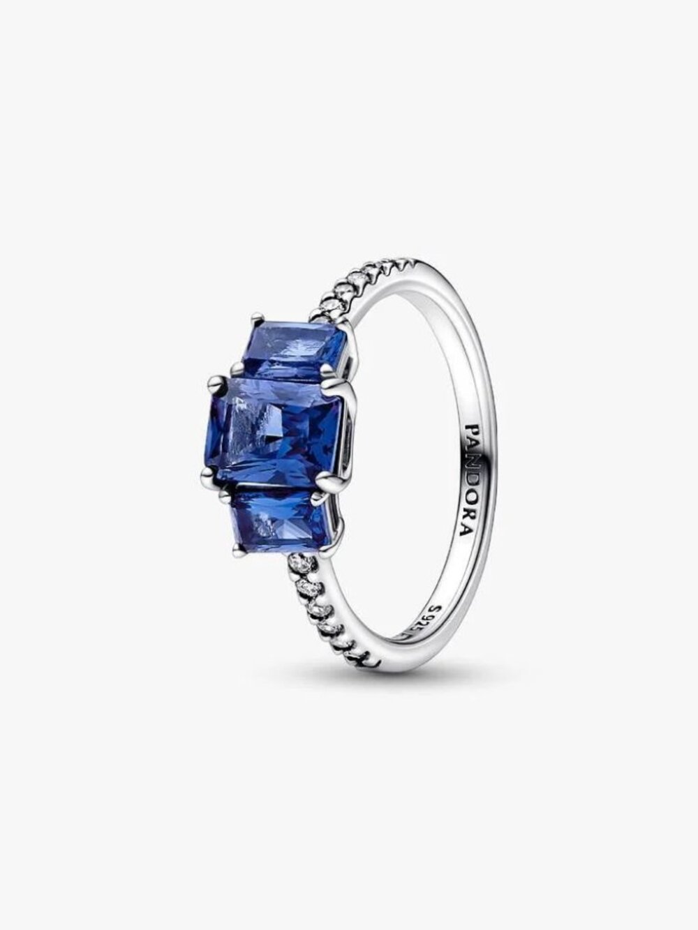 Pandora Blue Rectangular Three Stone Sparkling Ring